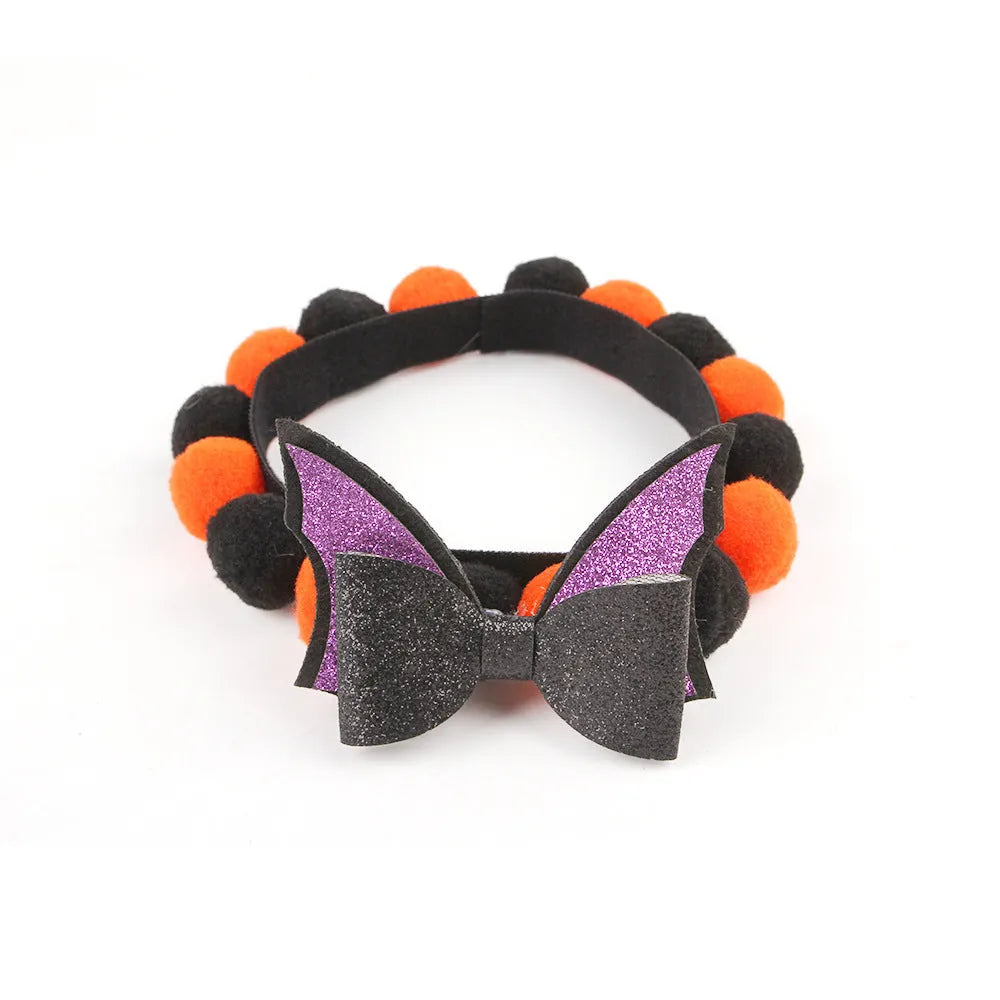 Halloween pet collar with fur ball decoration in pumpkin, pirate, bow, skull and witch designs