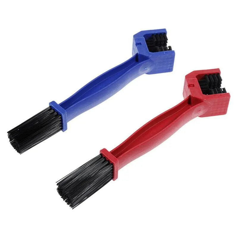Blue plastic steel bicycle and motorcycle chain brush with compact bristle head