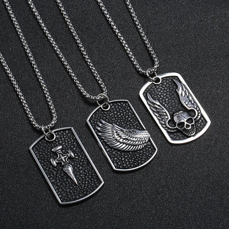 Korean style men's pendant necklace alloy pendant stainless steel chain 70 cm Cross Skull Wing