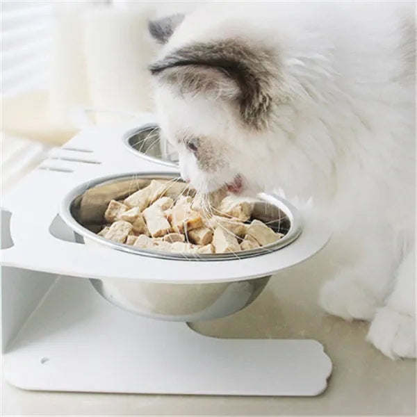 Anti-falling stainless steel cat dog feeding bowl with inclined design, 35x25x80cm, available in black