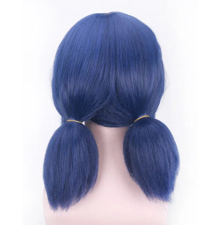 Mixed blue cosplay wig for Ladybug role play with 35cm length and adjustable fit