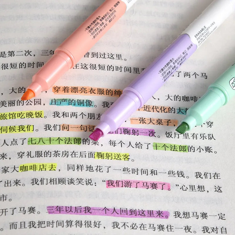 Hand-held counter with six fluorescent marker pens in plastic shell with double-ended tips