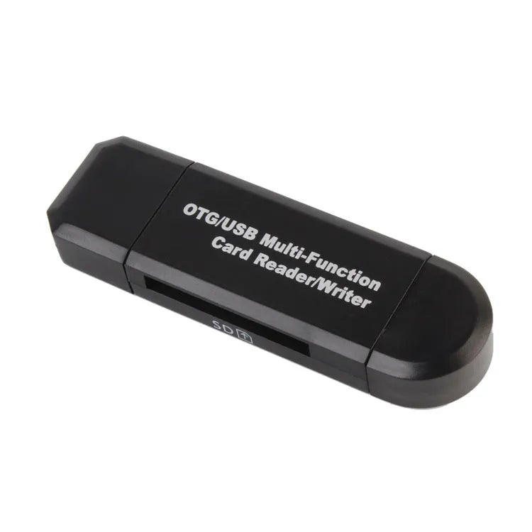 Multifunctional OTG machine card reader in black colour with USB 2.0 interface for SD and TF cards