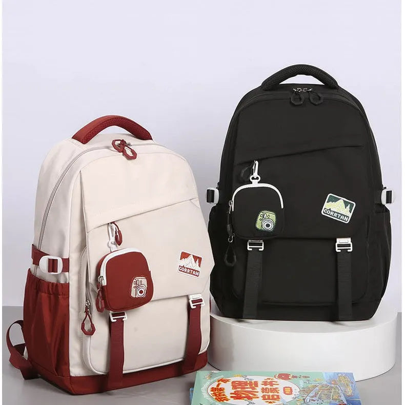 Oxford cloth backpack with air pillow belt in black colour, 36-55 litre capacity for school