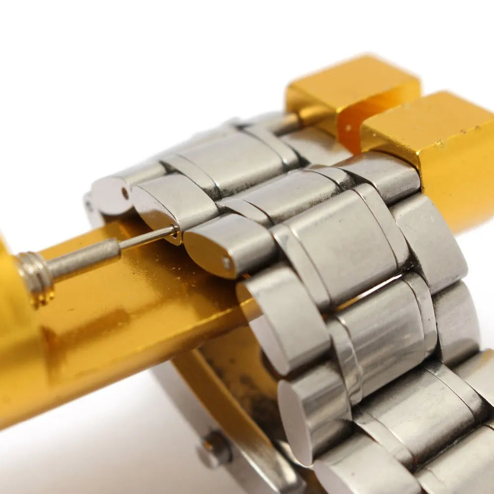 Metal watch strap link removal tool with thimbles, 6.4cm length, 1.4cm width, 1.3cm height, adjustable width 3.1cm