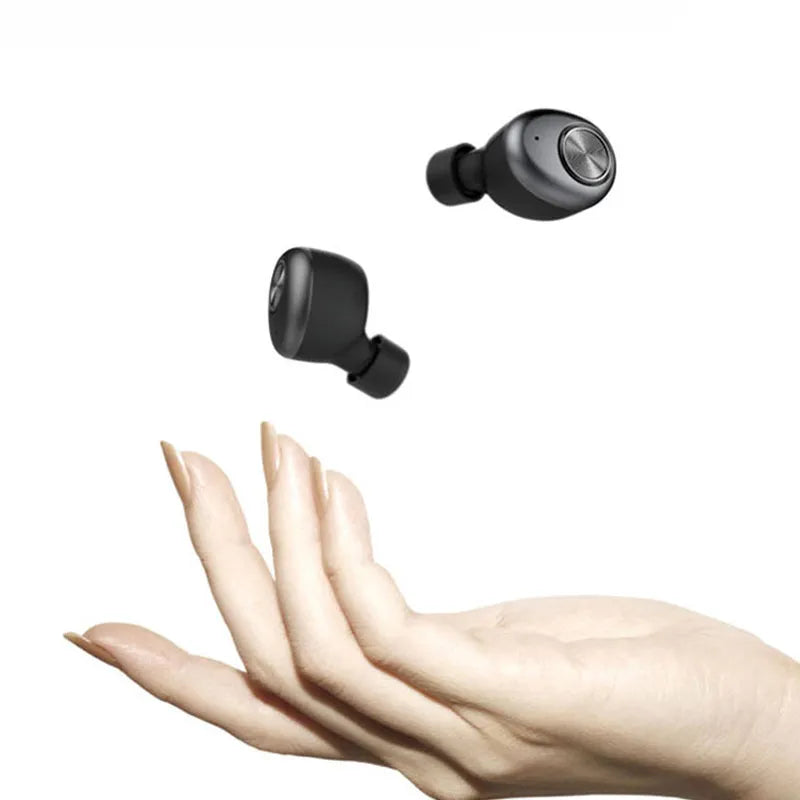 Black wireless Bluetooth headset for hands-free calling with microphone