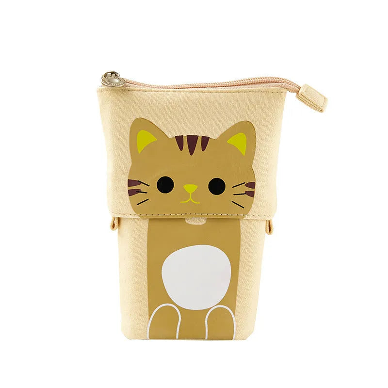 Round Korean-style canvas pencil bag with cartoon pattern in multiple colour options