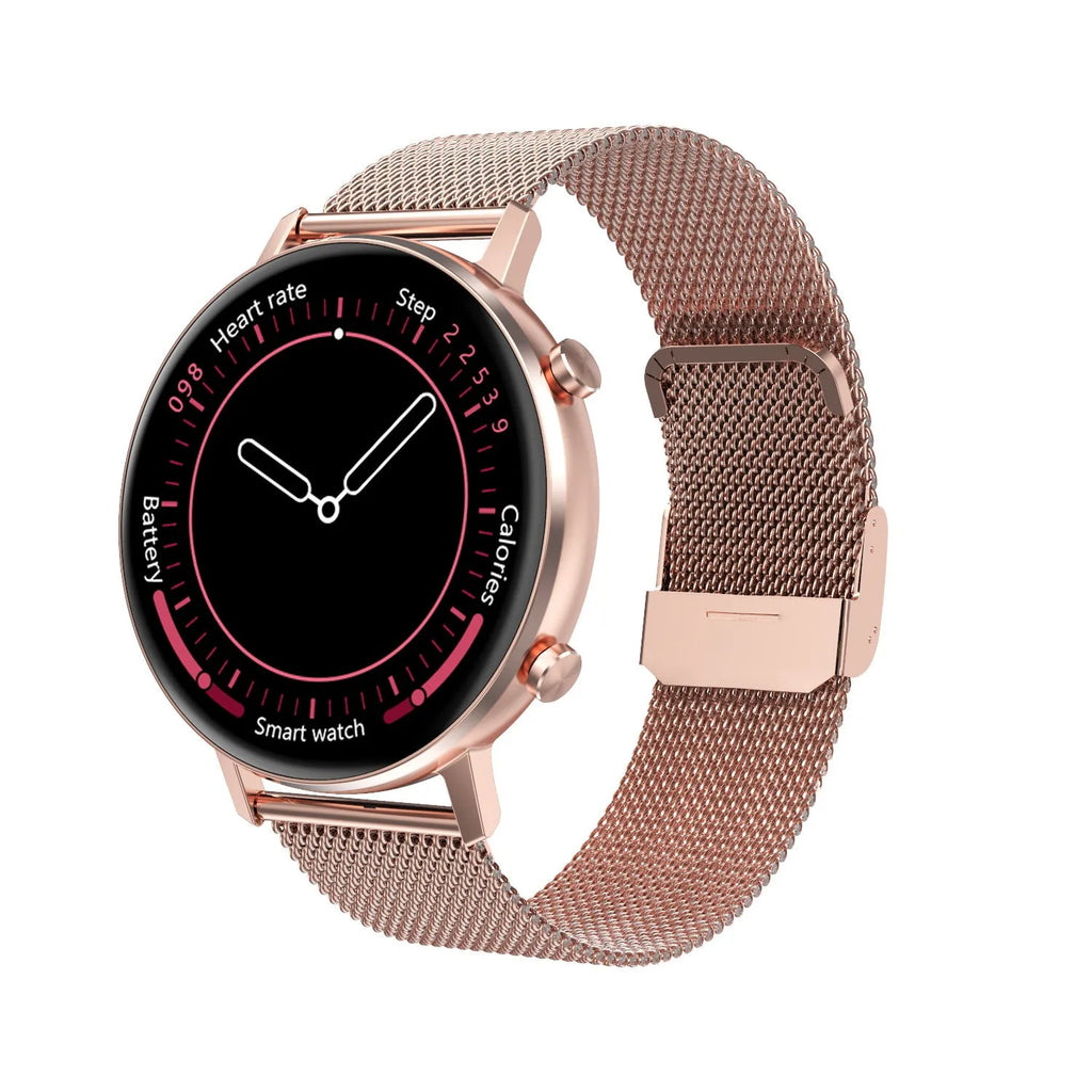 DT96 smart bracelet with 1.3-inch display and steel strap in black, rose gold, or silver