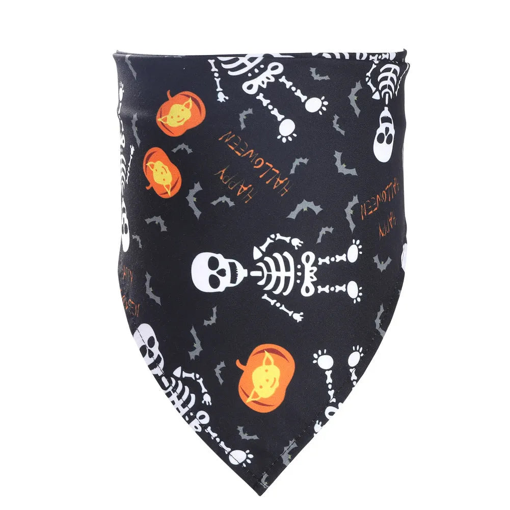 Halloween pet saliva towel triangular scarf in funny pumpkin on black colour for cats and dogs