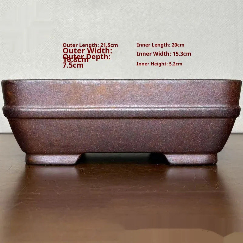 Handmade stoneware rectangular bonsai flower pot light brown high temperature fired