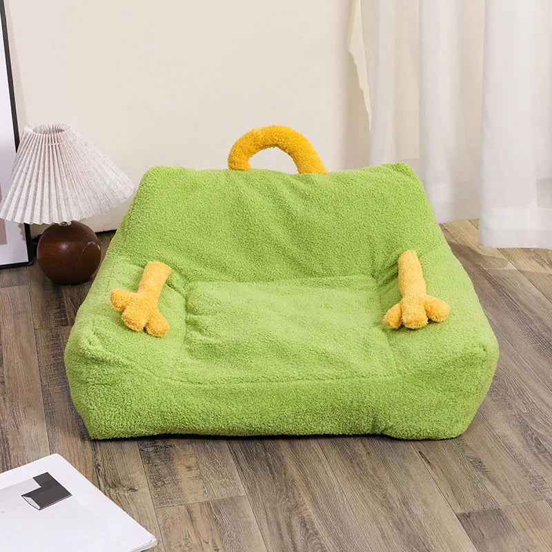 Multi-colour cartoon pet nest in coffee colour, sofa style for small cats and dogs