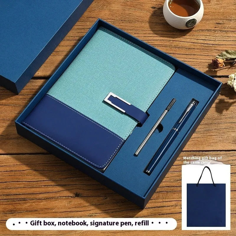 A5 soft leather notebook in business brown with wood-free paper pages and optional gift box packaging