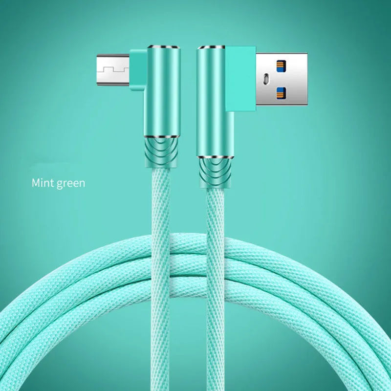 Double elbow fast charging data cable in black, USB interface, 1m length, for mobile gaming and charging