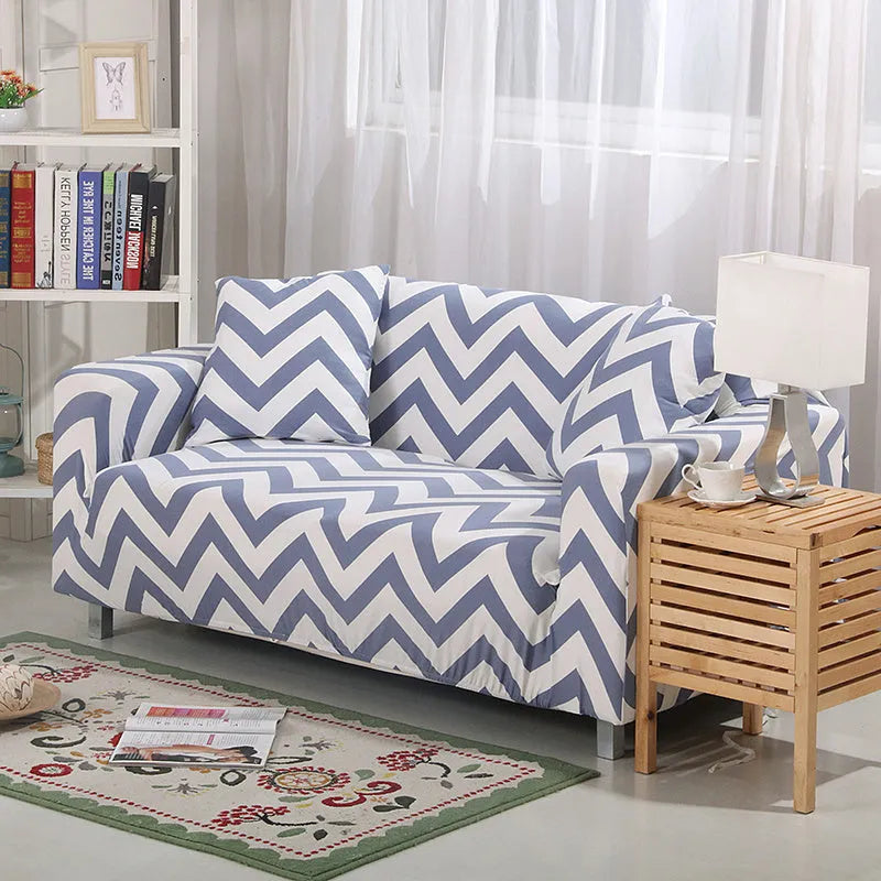 Elastic polyester sofa cover with striped pattern in modern simple style, available in multiple seat sizes.