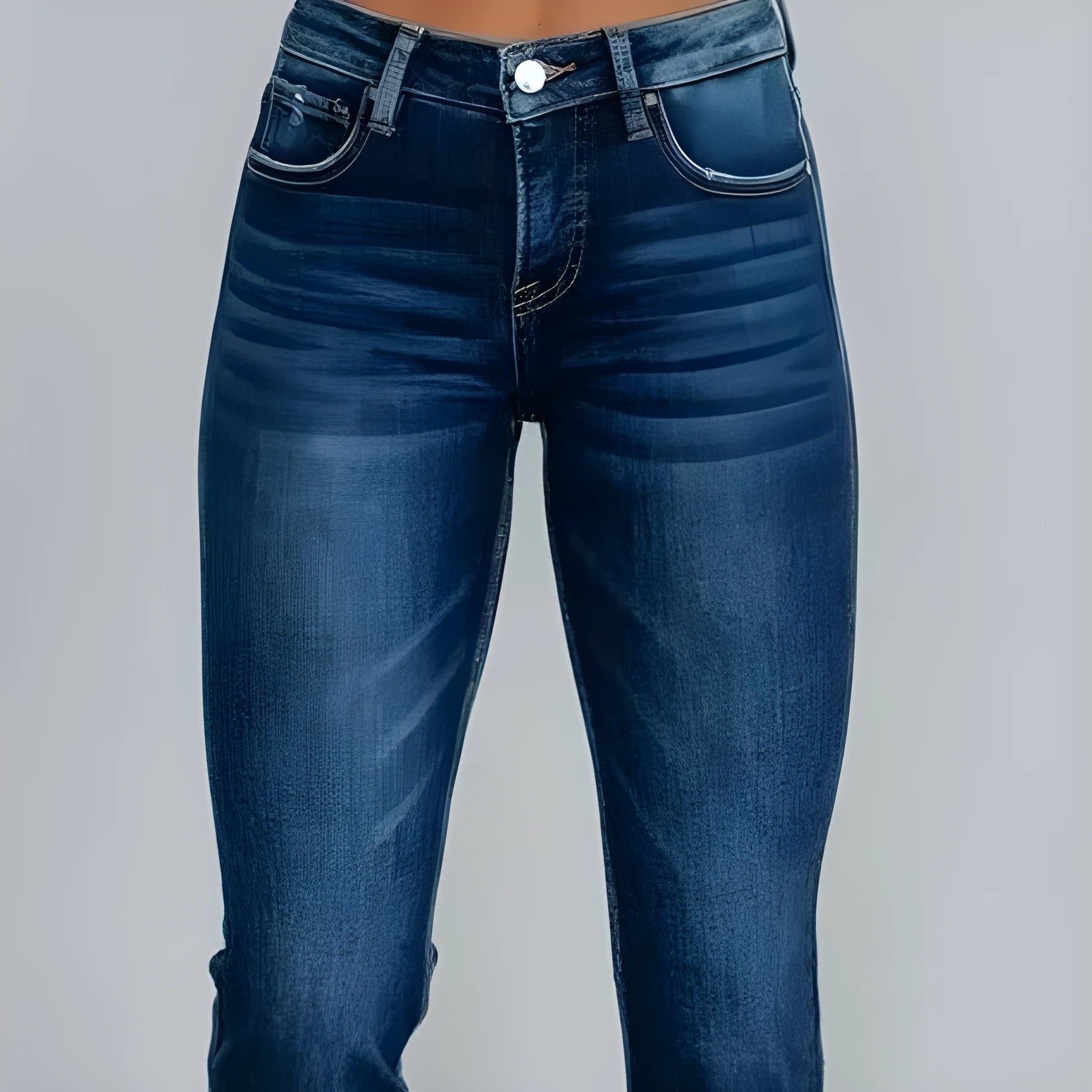 Women's casual denim trousers with manual distressing in dark blue or light blue.