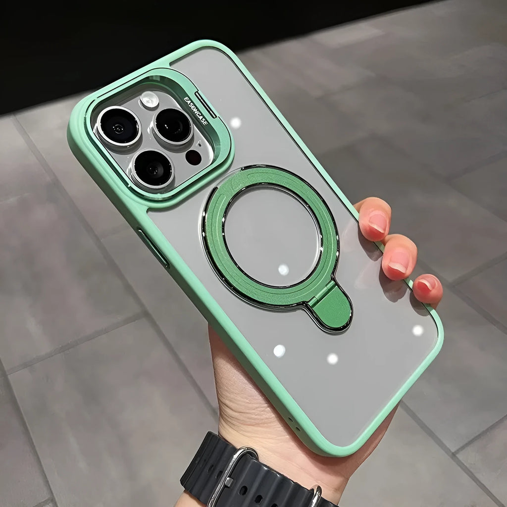Magnetic suction silicone phone case with invisible bracket for iPhone, Cangling Green colour