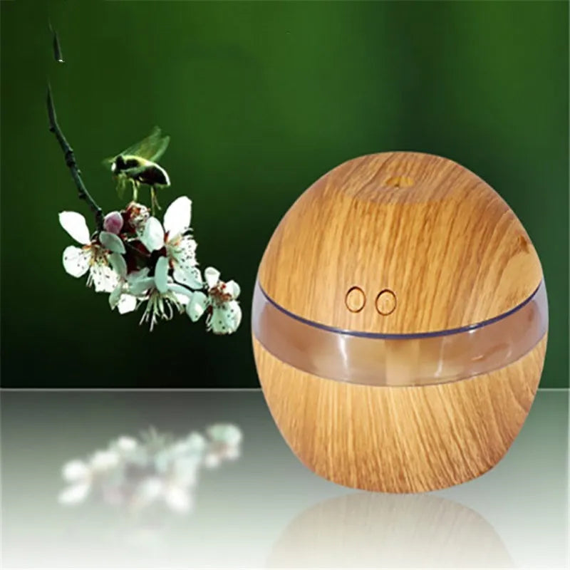Brown wood grain USB humidifier with 200ml water tank on desk