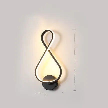 Nordic minimalist LED wall lamp with silicone shade in 8 black finish, bedside lighting, 220V button switch