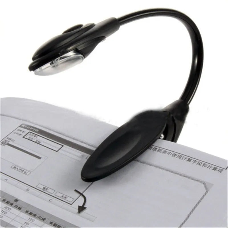 Mini clip-on LED book light with 1 LED, 26cm total length, 9cm clip, 3cm width, Black colour