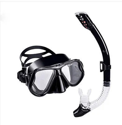 Swimming goggles with a clear glass lens, PC frame, and an adjustable blue silicone strap.