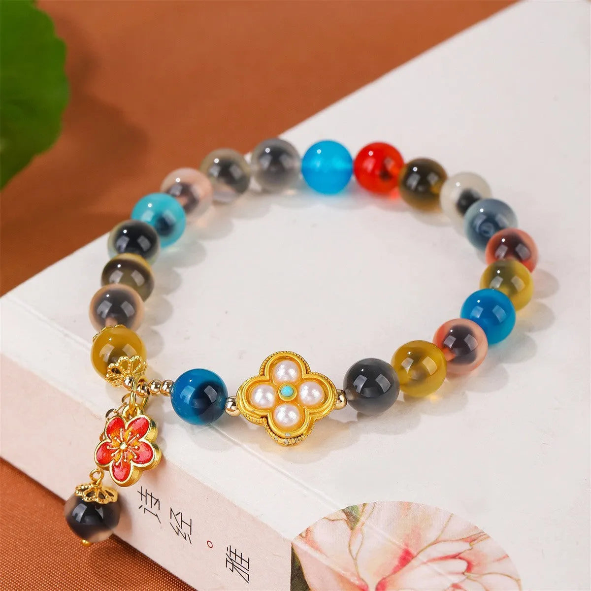 Handmade sugar heart agate bracelet in retro ethnic style for women