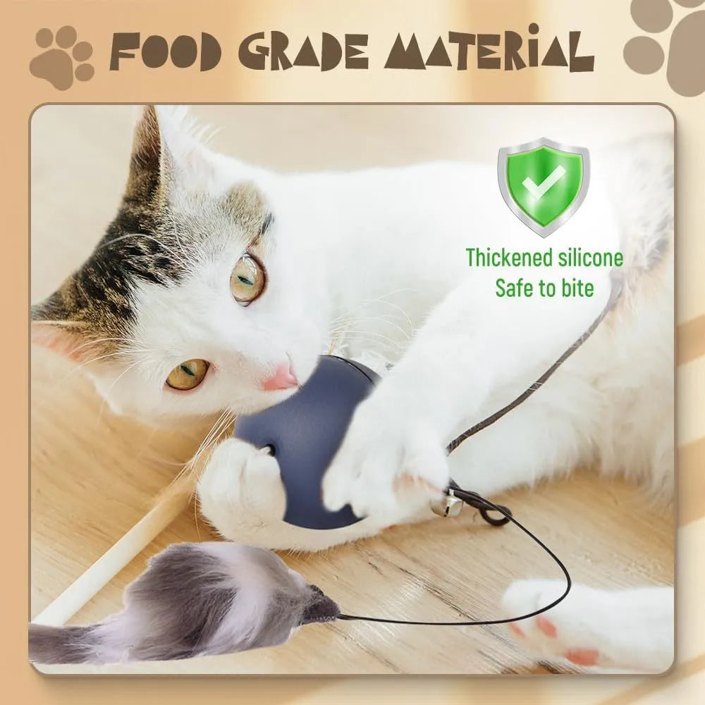 Automatic self-rolling blue and orange ball toy for cats and dogs on indoor floor