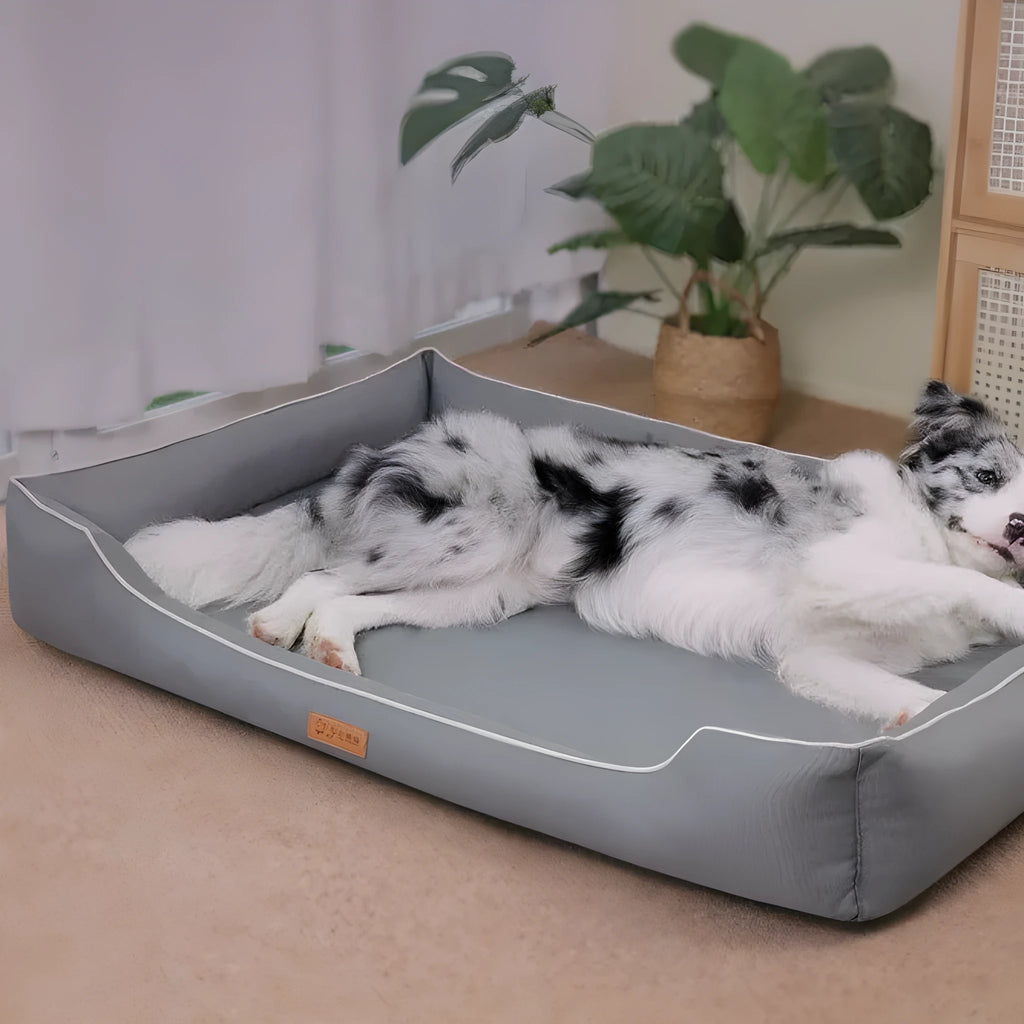 Durable Oxford fabric dog bed with removable washable cover in Oxford Gray, suitable for indoor use