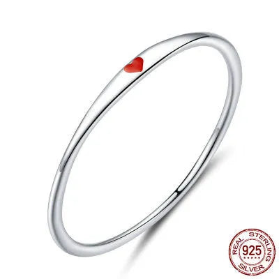 925 sterling silver round circle ring with heart engrave and enamel finish on white background