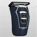 Dark blue electric hair clipper with stainless steel blades and rechargeable battery for home grooming