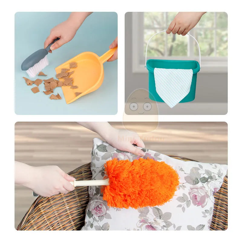 Green children's dinosaur broom and mop set for ages 3 to 6, easy to assemble
