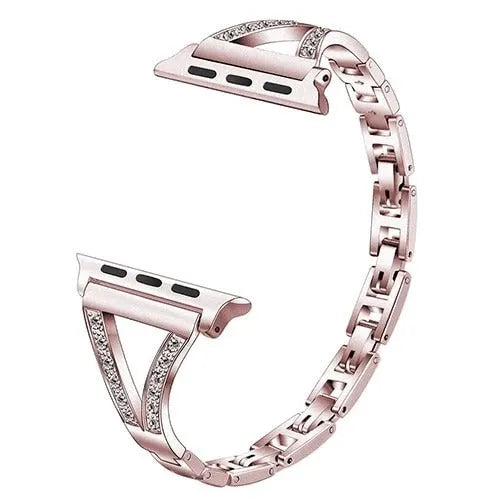 Diamond-studded stainless steel watch strap in various colours with spring bars and adaptors