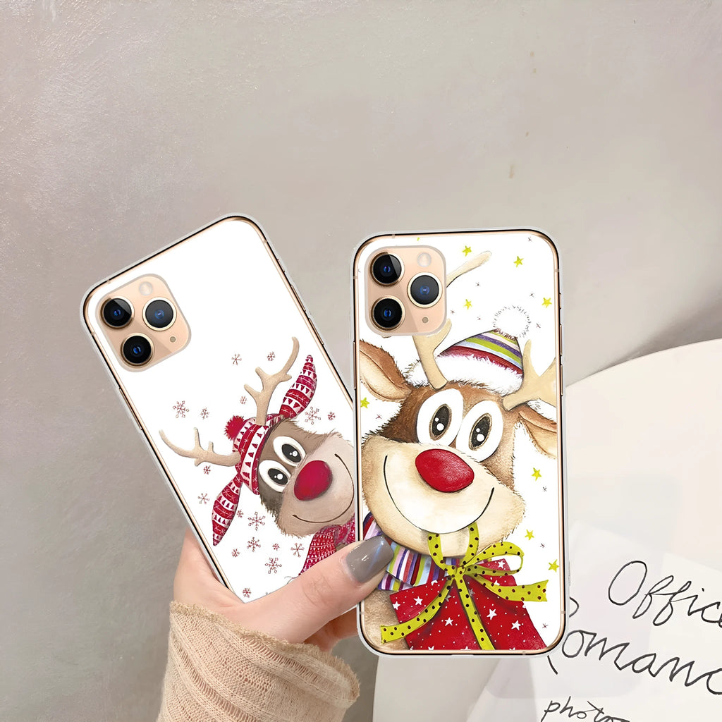 Christmas transparent hard plastic phone case with festive pattern for iPhone multi-model fit