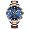 Automatic mechanical watch with steel belt, 40mm dial, metal case, butterfly clasp, rose gold blue colour