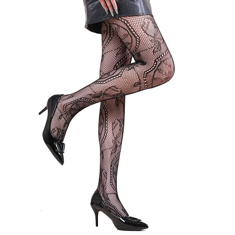 Halloween spider web leopard print fishnet stockings in free size nylon, anti-snagging women's hosiery