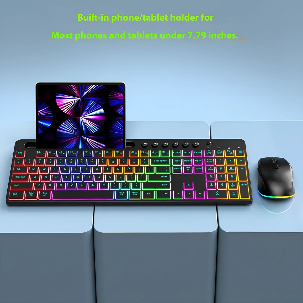 Black wireless keyboard and mouse set with card slot showing waterproof keyboard and 2.4GHz receiver