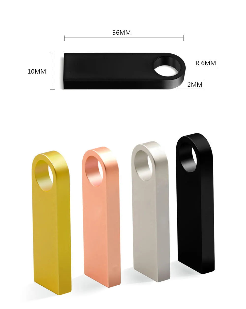 Creative metal USB flash drive in Black, Gold, Pink, and Silver colour options with USB 2.0 3.0 interface and 8GB to 128GB capacity