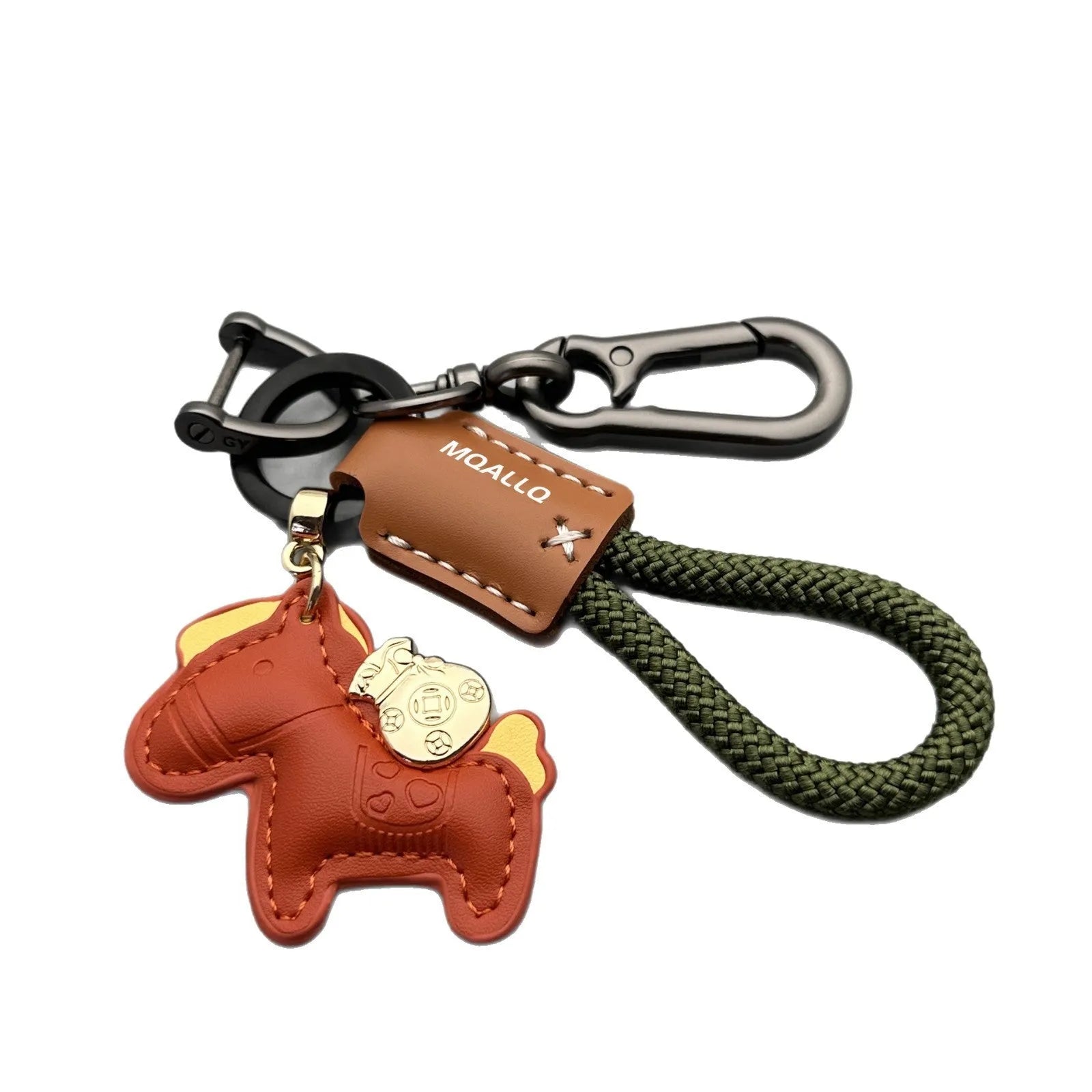 Handmade zinc alloy pony belt buckle keychain pendant on a flanelle rope loop.