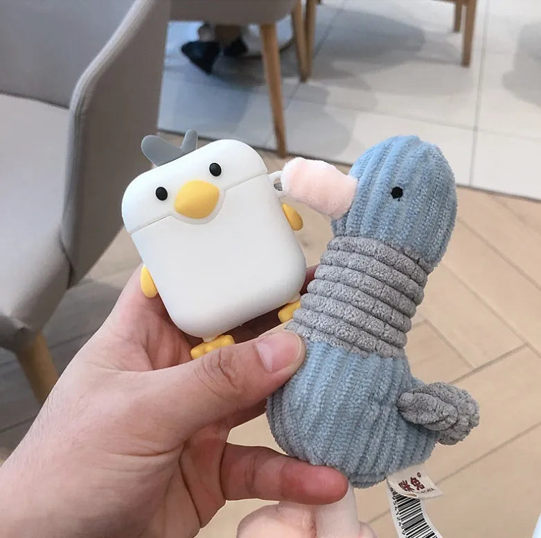 Plush earphone cover for AirPods 1 2 3 with creative doll design in soft fluffy material