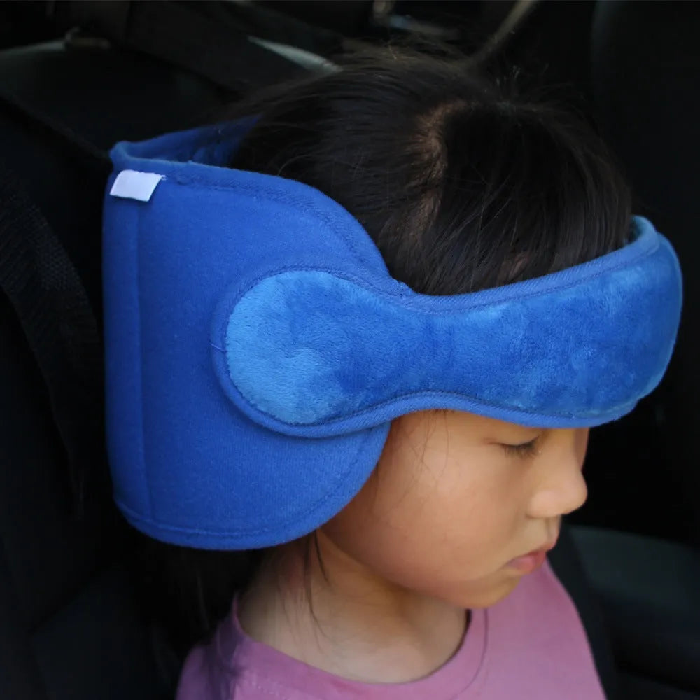 Adjustable child car sleeping safety belt with forehead strap, available in seven colours, lightweight and machine washable