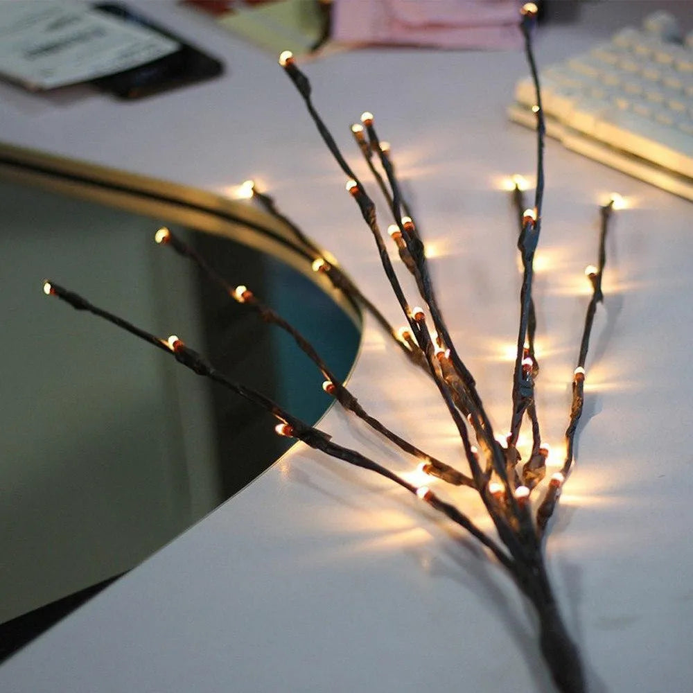 20LED twigs light string decoration with five branches, 75cm length, battery-operated, available in multiple colours