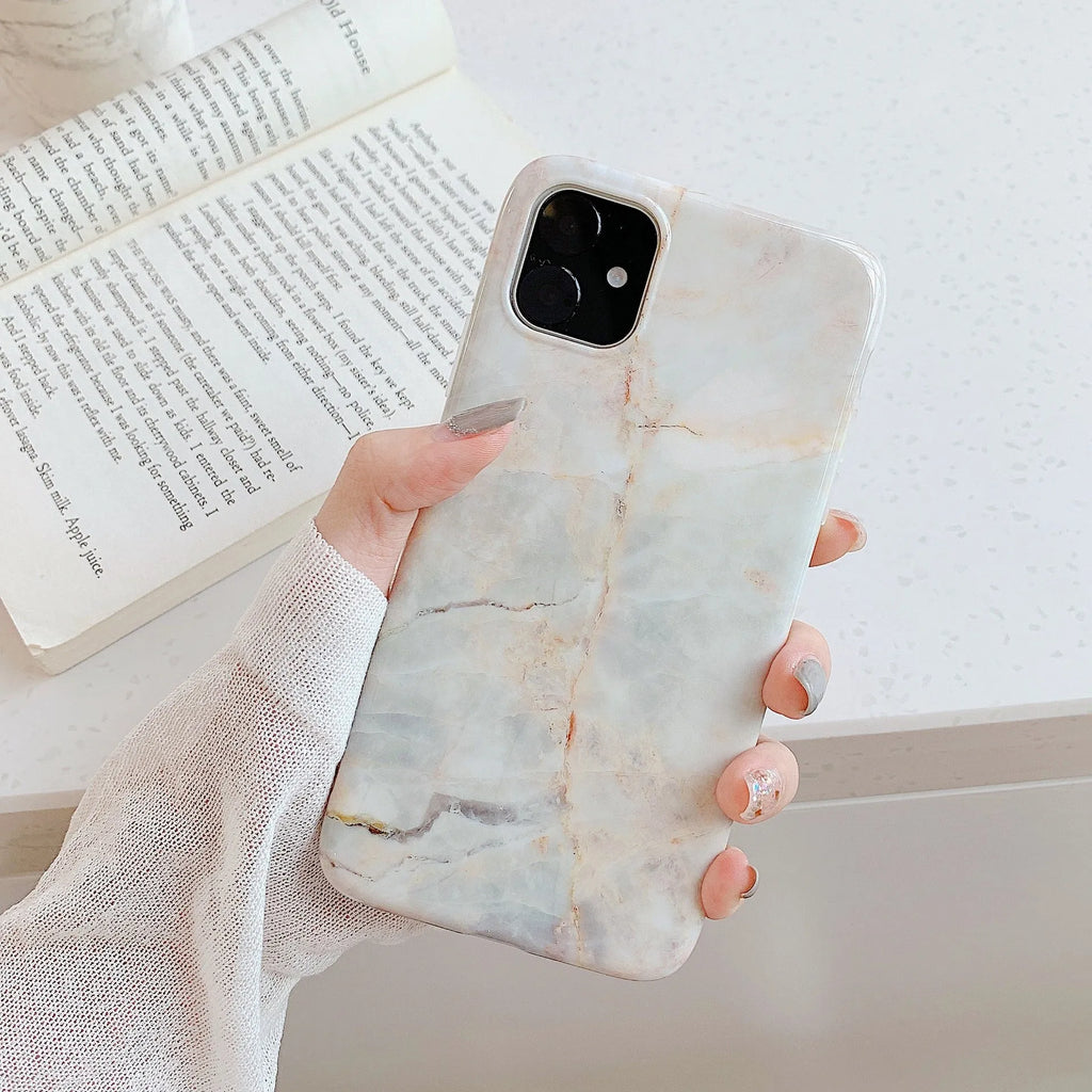 Frosty marble silicone phone case back cover with geometric pattern for iPhone models