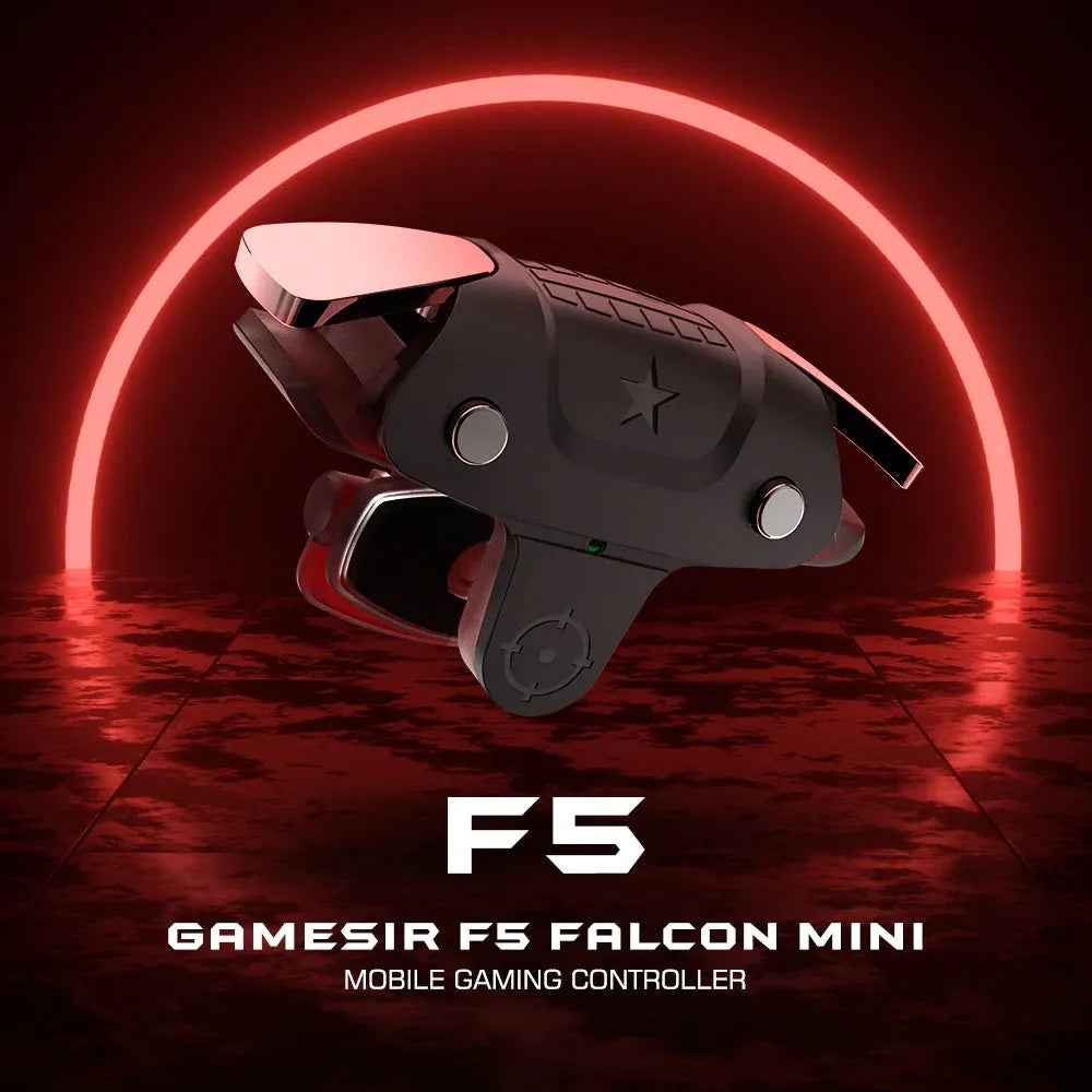 Black F5 Bluetooth mobile game controller for smartphones on a plain background.