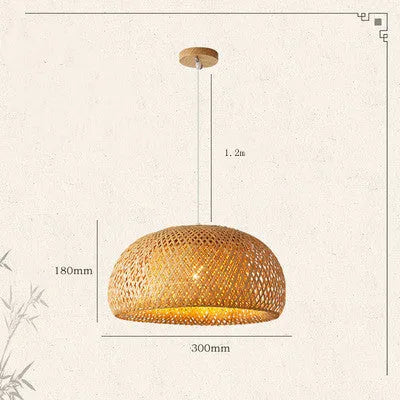 Brown bamboo woven chandelier with E27 fitting, 180 x 300mm ceiling droplight for tea room or restaurant