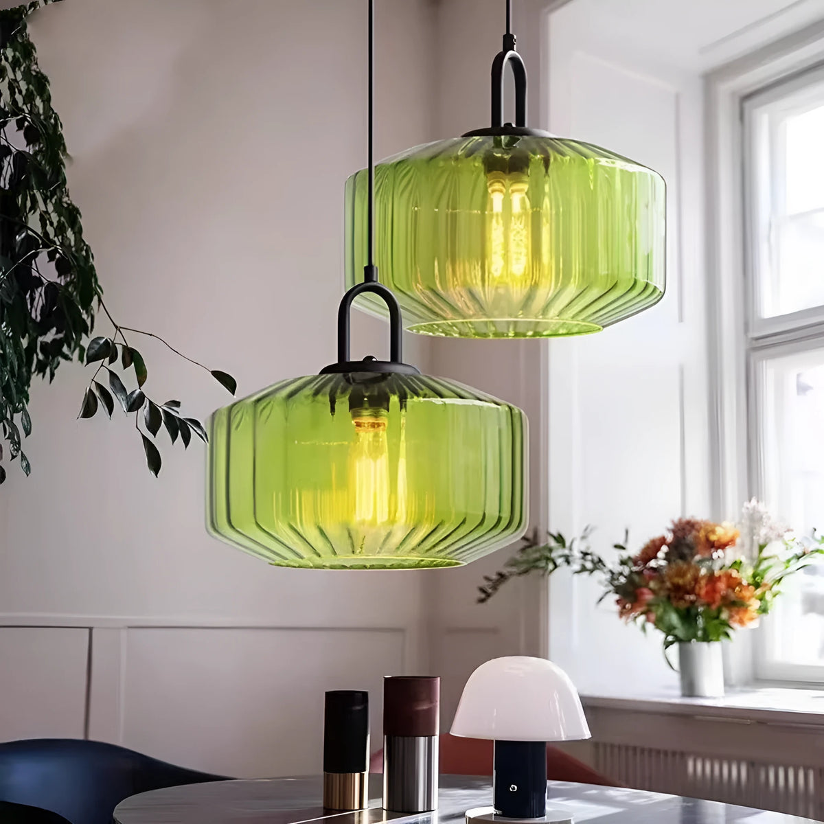 Stained glass chandelier in green, amber or purple with 4W warm light, 220V modern simplicity ceiling light