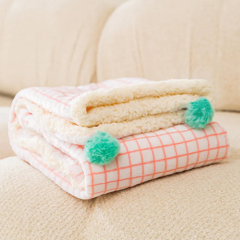 Soft blue coral fleece pet blanket for dog or cat bed.