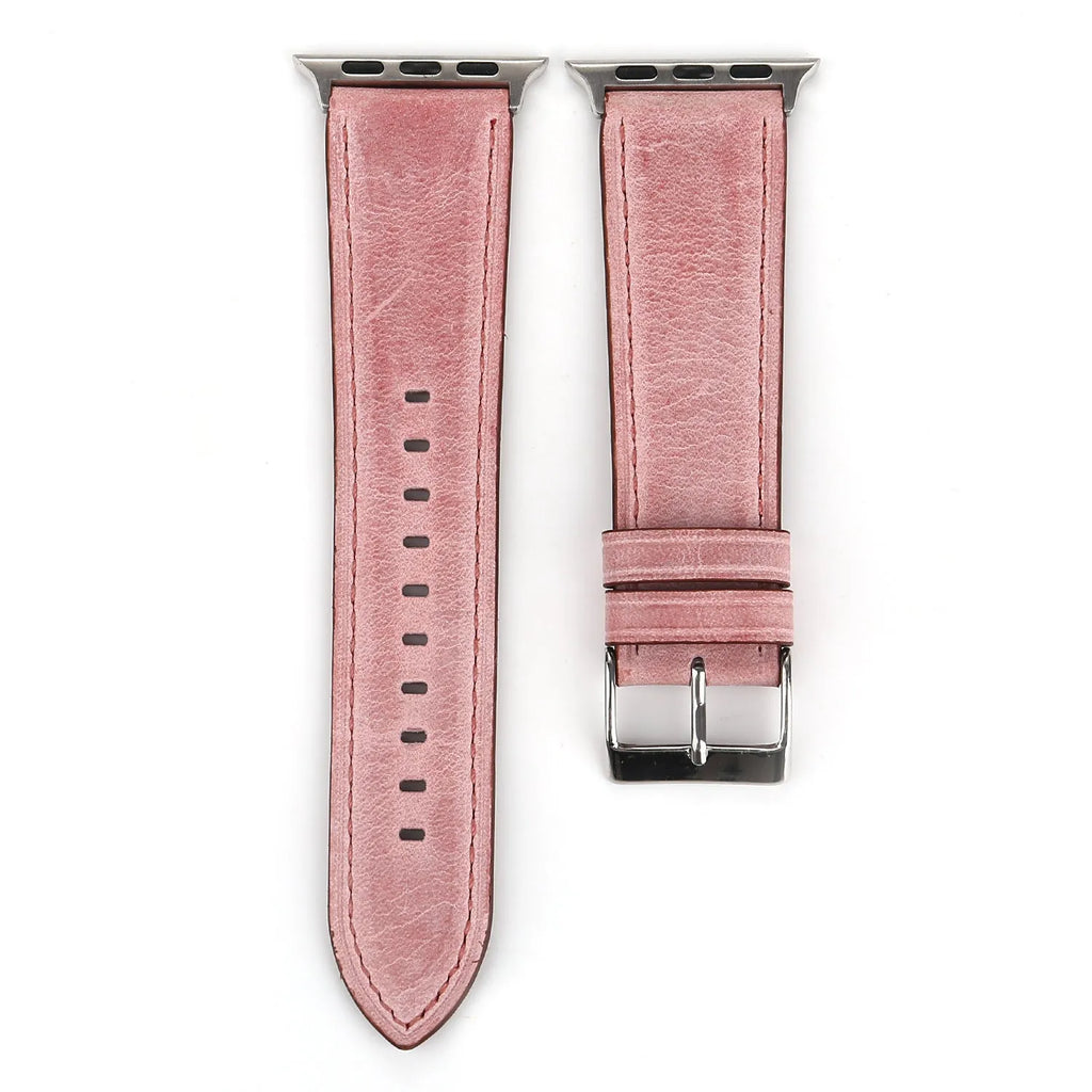 Genuine leather watch strap with a folding buckle, shown in one of six available colours.