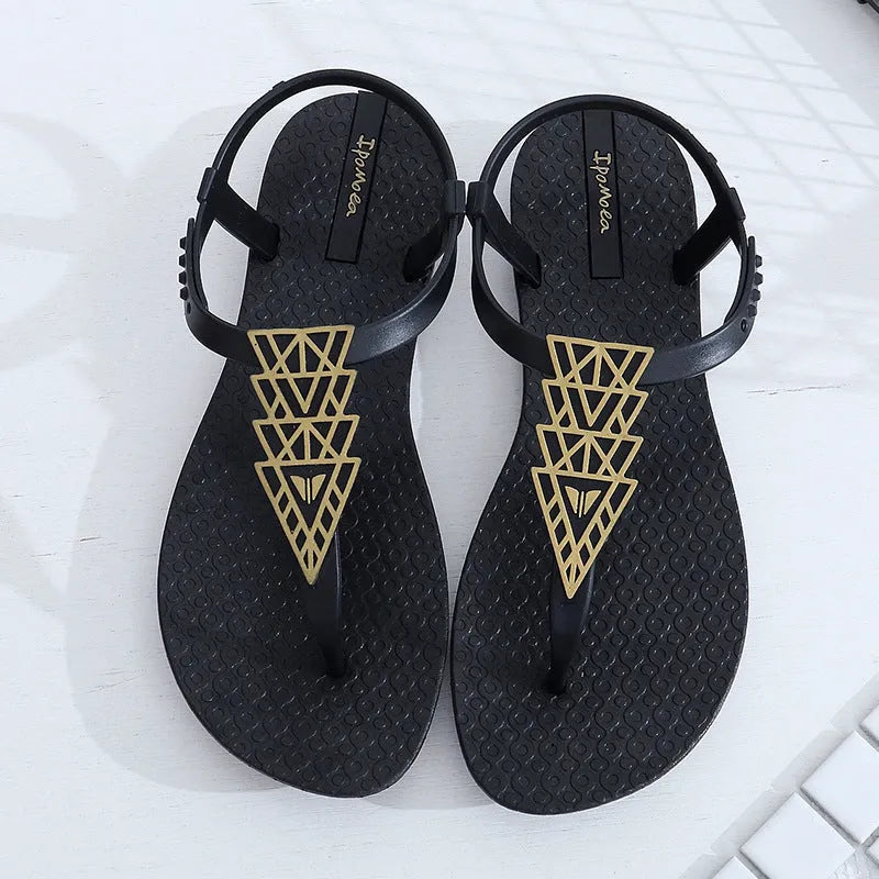 Bohemia soft bottom flat sandals in black or brown, simple folk style, women's sizes 36-39