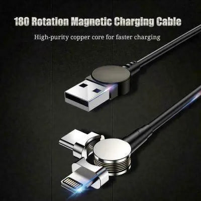 Rotating magnetic three-in-one data cable 1m with Android Apple Type C heads in black
