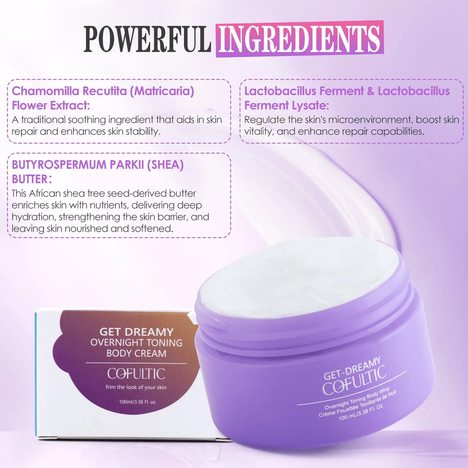 Cofultic Night Sleep Tightening Cream 100ml jar with pump dispenser, shown on a soft surface