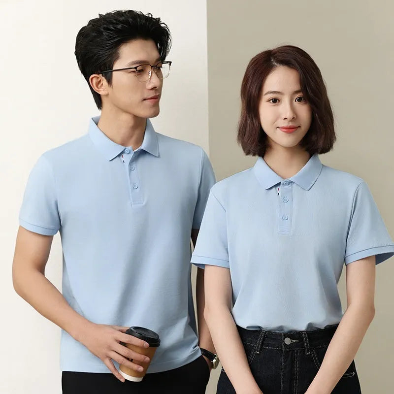 Solid colour cotton blend catering polo shirt shown in multiple colours with short sleeves and regular fit
